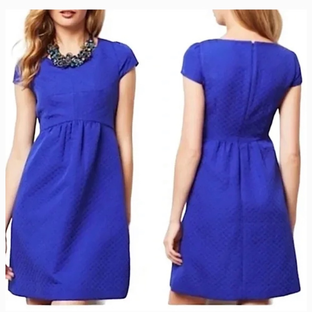 Anthropologie HD in Paris Sapphire Blue Cap Sleeve Dress